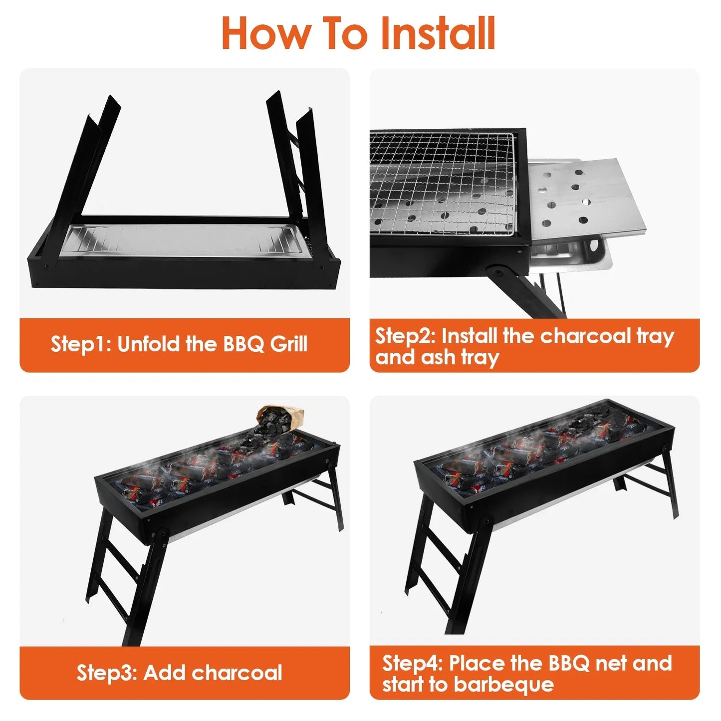 Foldable Charcoal BBQ Grill Stainless Steel Grill Net Easy Setup Portable Tabletop Barbecue Grill For Camping Picnic Outdoor Party