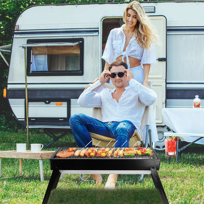 Foldable Charcoal BBQ Grill Stainless Steel Grill Net Easy Setup Portable Tabletop Barbecue Grill For Camping Picnic Outdoor Party