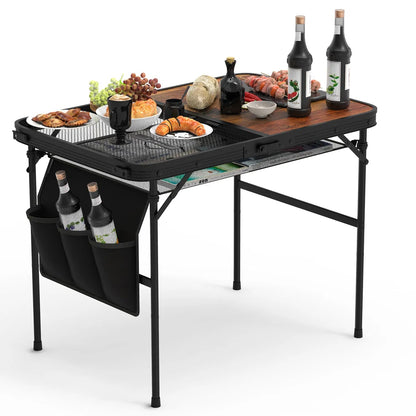 35.43x23.62x26in Foldable Camping Table Collapsible Picnic Aluminum Alloy Grill Stand 66LBS Max Load Height Adjustable BBQ Table With Adjustable Height Storage Net