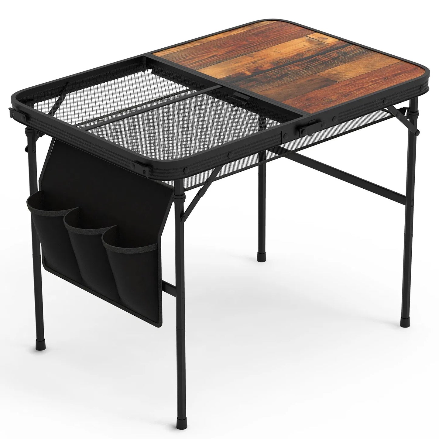 35.43x23.62x26in Foldable Camping Table Collapsible Picnic Aluminum Alloy Grill Stand 66LBS Max Load Height Adjustable BBQ Table With Adjustable Height Storage Net