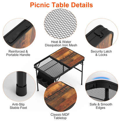 35.43x23.62x26in Foldable Camping Table Collapsible Picnic Aluminum Alloy Grill Stand 66LBS Max Load Height Adjustable BBQ Table With Adjustable Height Storage Net