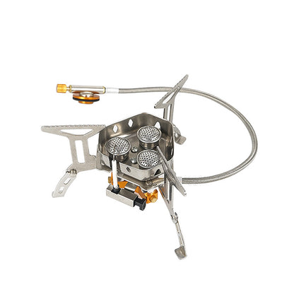 Outdoor Portable Three-Head Stove Picnic Mountaineering Windproof Stove Head Camping Equipment Meng Huo Gas Stove Self-Driving Tour Car Stove