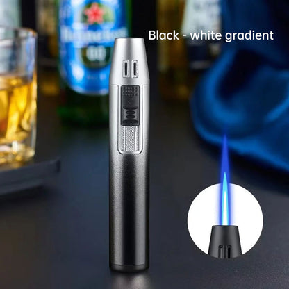 Pen Metal Lighter Mini Spray Gun Inflatable Windproof Butane Gas Lighter Adjustable Straight Shot Blue Flame Cigarette Tools