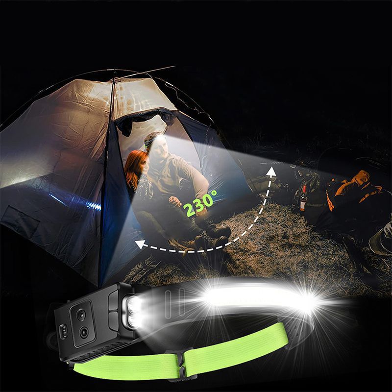 New USB Mini Multi-Function Waving Sensor Headlamp Dual Light Source Floodlight Headlamp Red Light Warning Light
