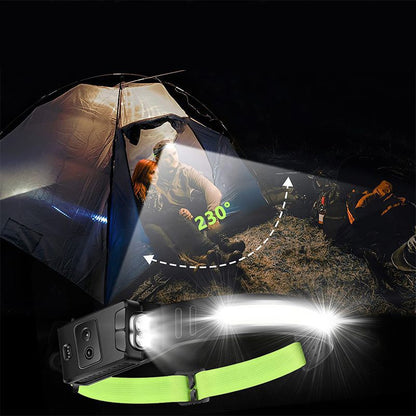 New USB Mini Multi-Function Waving Sensor Headlamp Dual Light Source Floodlight Headlamp Red Light Warning Light