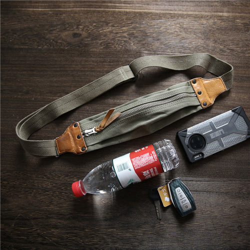 American Retro Military Style Chest Bag Made Of Old Canvas With Top Layer Cowhide