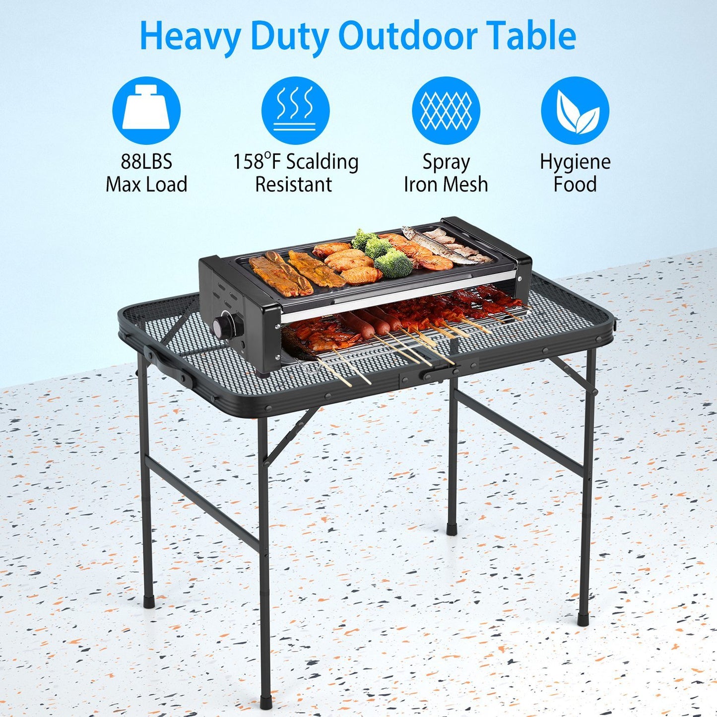 1Pc Foldable Camping Table Collapsible Picnic Aluminum Alloy Grill Stand 88LBS Max Load Height Adjustable BBQ Table