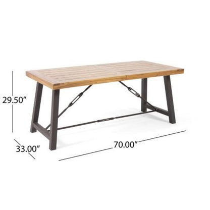 Outdoor Lovewood Metal Base Dining Table, Teak Wood