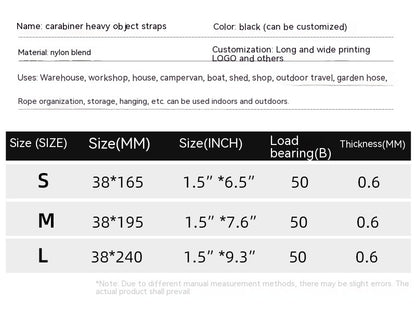 Outdoor Travel Gravity Strap Climbing Button Carabiner Storage Strap Garage Hook