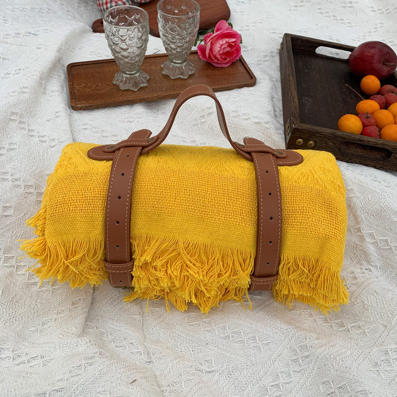 New Chessboard Plaid Knitted Thickened Camping Rugs Picnic Mat Fashion Tassel