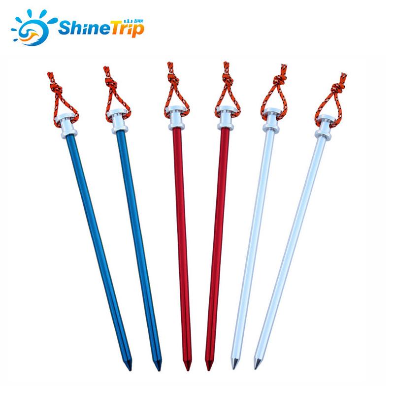Shinetrip 4PCS tent pegs luxury Aluminum alloy pegs with pull cords Camping Awning Fixed nails Tubular Accessories 23cm