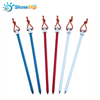 Shinetrip 4PCS tent pegs luxury Aluminum alloy pegs with pull cords Camping Awning Fixed nails Tubular Accessories 23cm