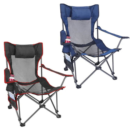 Foldable Camping Chair Collapsible Reclining Chair 330LBS Load Heavy Duty Steel Lawn Chair With Reclining Backrest Angle Cup Holder Pillow Side Pocket Carry Bag