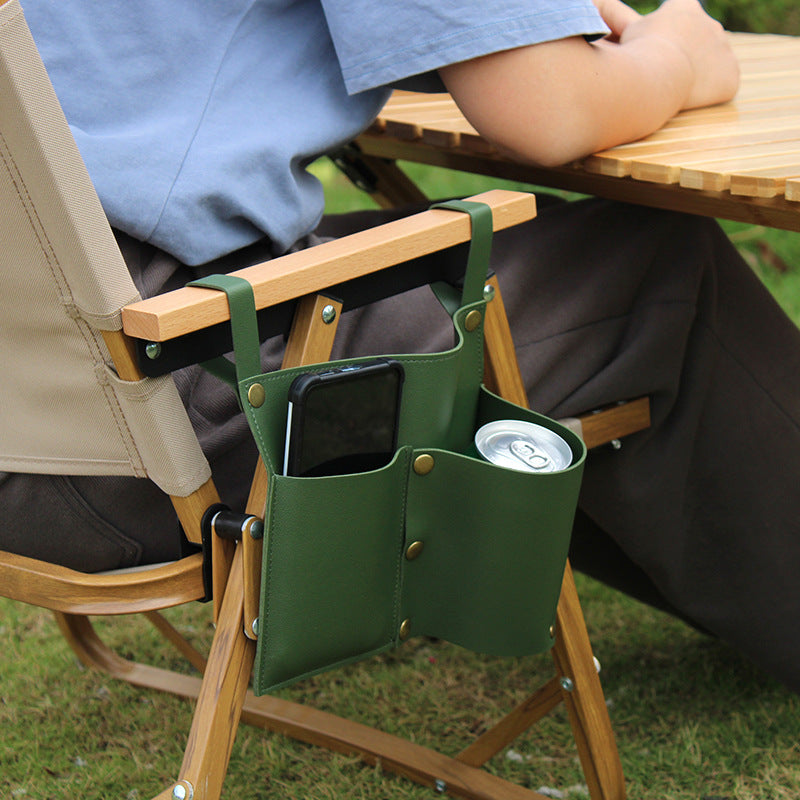Camping chair leather storage bag mobile phone beer beverage storage bag outdoor chair side bag miscellaneous storage