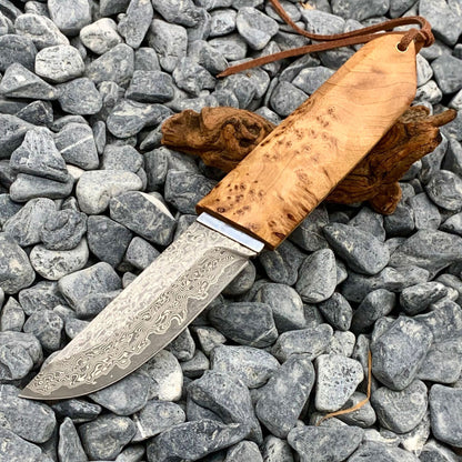 Outdoor Camping Forging Damascus Pattern Steel Short Knife