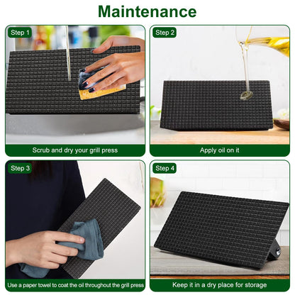 2Pcs Cast Iron Grill-1Pc Rectangular & 1Pc Round Press Pre-Seasoned Steak Weights Smash Burger Press Bacon Meat Smasher With Wood Handle 7in Round & 8.2x4.25in Rectangular Grill Press