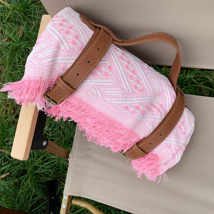 New Chessboard Plaid Knitted Thickened Camping Rugs Picnic Mat Fashion Tassel