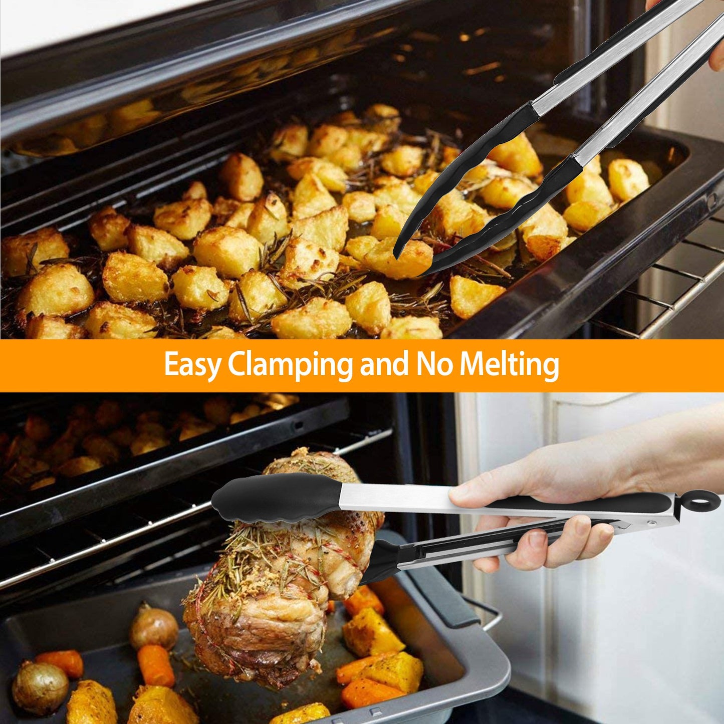 3Pcs Per Set Kitchen Tongs Stainless Steel Locking Food Tongs With Silicon Tips BBQ Cooking Grilling Locking Food Tongs High Heat Resistant 600 Fahrenheit For Grill Salad Spaghetti