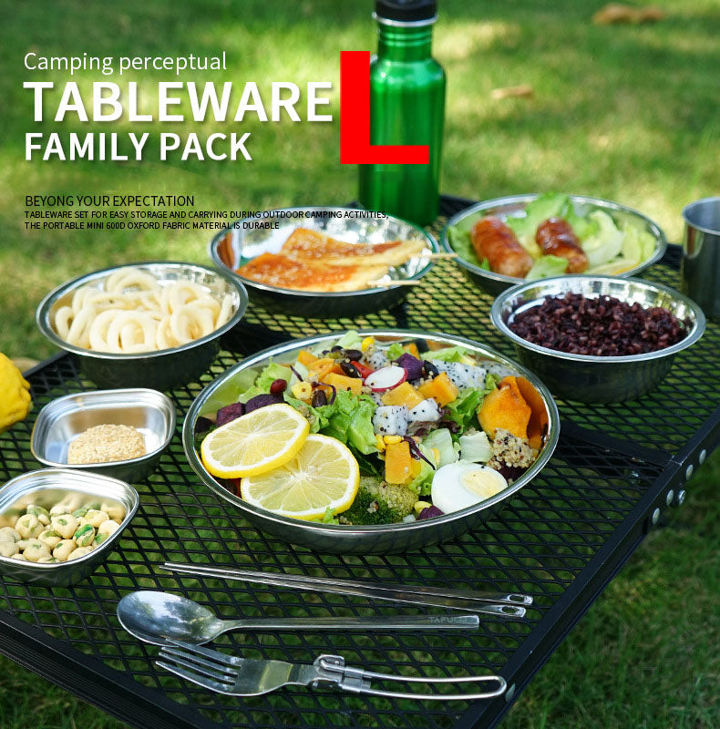 New Portable Dinner Plate 22-Piece Set Outdoor Camping Tableware Self-Driving Tour Barbecue Plate Household Soup Pot Bowl Plate Set