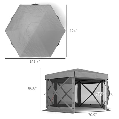 12 X 12 Hexagonal Up Gazebo Canopy Tent With 5 Sidewalls, Outdoor Canopy Shelter With Carry Bag, Dark Gray