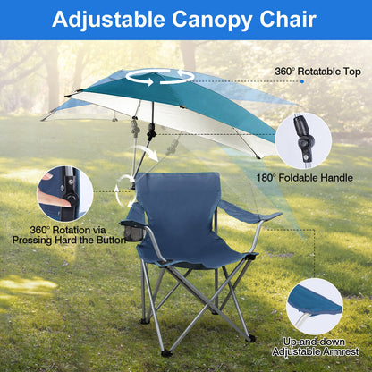 1Pc Foldable Beach Chair With Sun Canopy Cup Holder Carry Bag Adkustable Armrest Detachable Umbrella 220.5lbs Max Load Fedex Shipping