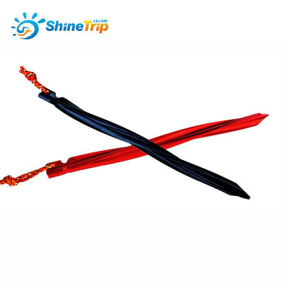 Shinetrip 4pcs  25cm  Aluminium alloy screw trigone nails Camping Sandbeach Swirled Shape Tent Peg with Pull Cord