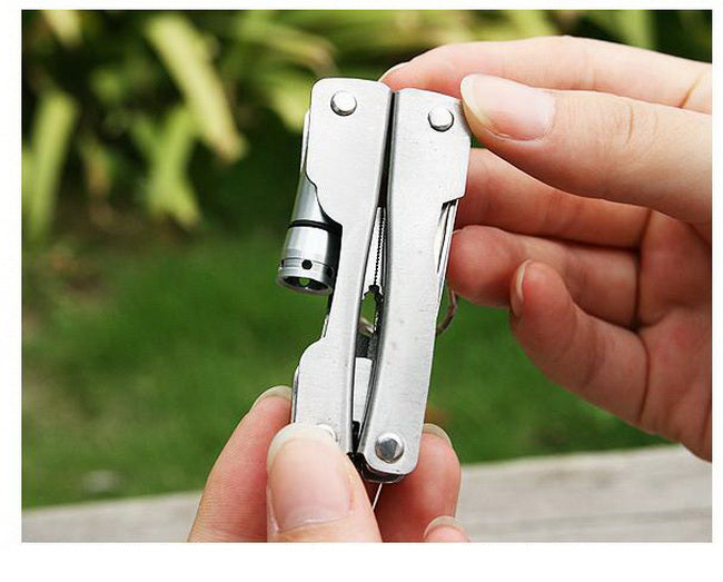 Stainless Steel Multi Tool Pocket Multifunctional Tool for Travel Folding Multipurpose Plier Multitool with Led Light Sliver