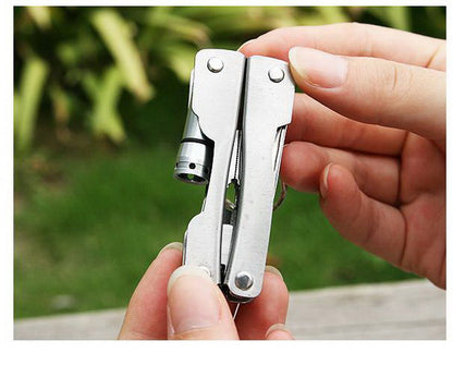 Stainless Steel Multi Tool Pocket Multifunctional Tool for Travel Folding Multipurpose Plier Multitool with Led Light Sliver