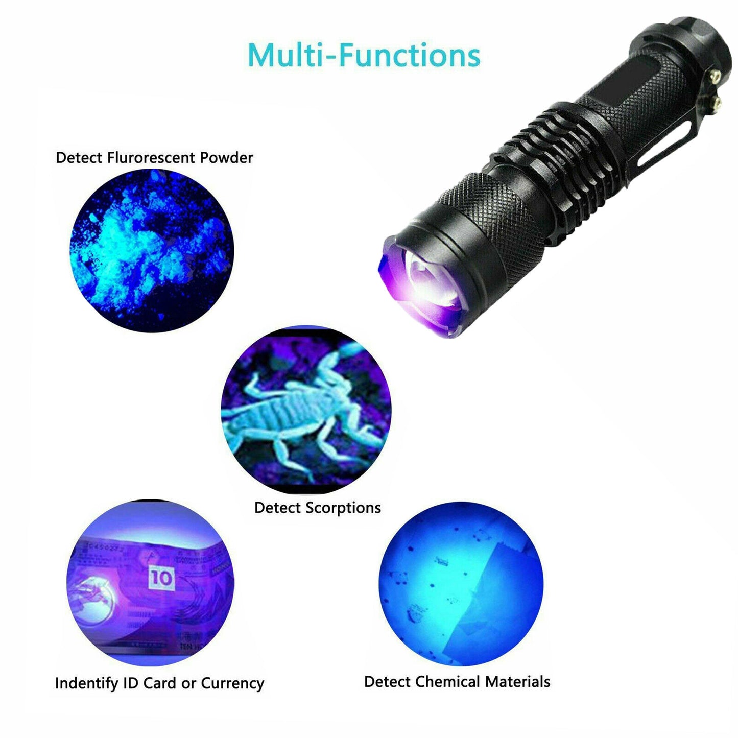 2 Pack UV Flashlight LED Handheld Blacklight Ultra Violet Flashlight 395nm Mini Light Inspection Lamp Torch Detector For Dog Pet Urine Stains, Bed Bugs And Scorpions