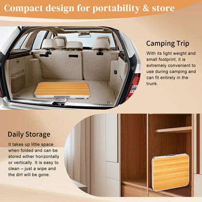 2.3ft Wood Grain Outdoor Folding Table Aluminum Alloy Rectangular 50kg Folding Tabletop