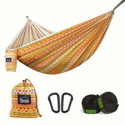 2025 Upgraded Bohemian Camping Hammock,Military Parachute Nylon Material, Portable Single Hammock 500lbs Load-bearing, Suitable For Hiking,Beach,Backyard, Lightweight Outdoor Equipment