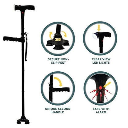 Collapsible Telescopic Cane Folding Crutch LED Lightweight Safety Walking Stick Gifts for The Elder
