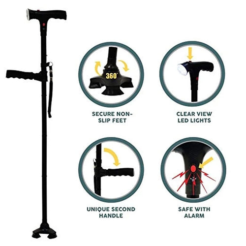 Collapsible Telescopic Cane Folding Crutch LED Lightweight Safety Walking Stick Gifts for The Elder