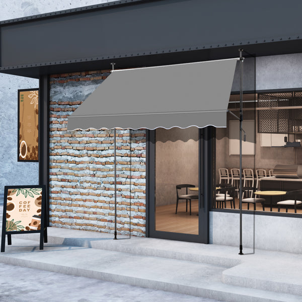 200x120x200-300cm Grey, Support Canopy, Polyester Fabric, Aluminum-iron Frame, Retractable