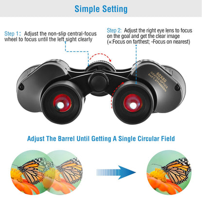 Portable HD Binoculars With FMC Lens Low Light Night Vision Telescope For Bird Watching Hunting Sports Events Concerts Adventure With Shoulder Strap Bag