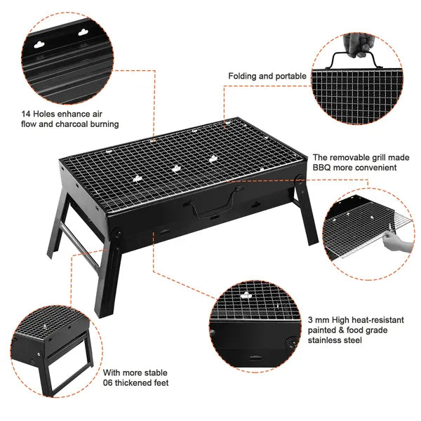 Foldable Smoker Grill Portable Lightweight BBQ Charcoal Grill For Camping Picnics Garden Grilling RV Travel