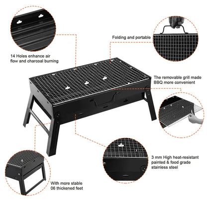 Foldable Smoker Grill Portable Lightweight BBQ Charcoal Grill For Camping Picnics Garden Grilling RV Travel