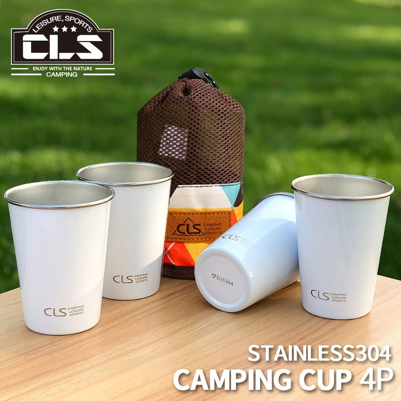 Outdoor 304 Stainless Steel Cup Camping 4-Piece Cup Set Picnic Barbecue Beer Steins Climbing Water Cup Tea Milk Coffee Cup