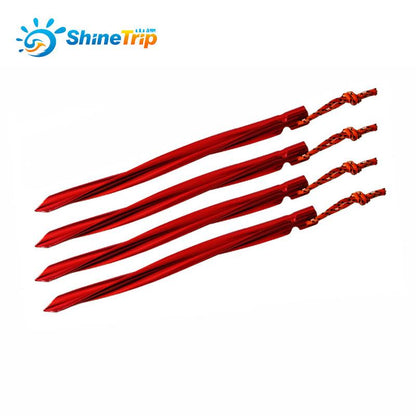 Shinetrip 4pcs  25cm  Aluminium alloy screw trigone nails Camping Sandbeach Swirled Shape Tent Peg with Pull Cord