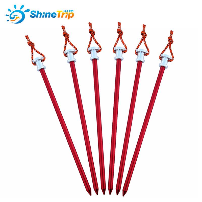 Shinetrip 4PCS tent pegs luxury Aluminum alloy pegs with pull cords Camping Awning Fixed nails Tubular Accessories 23cm
