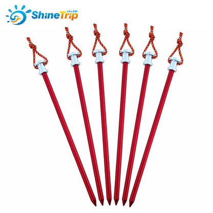 Shinetrip 4PCS tent pegs luxury Aluminum alloy pegs with pull cords Camping Awning Fixed nails Tubular Accessories 23cm