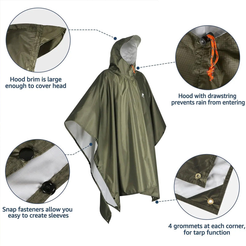 Waterproof Hooded Rain Coat/Poncho: Lightweight, for Outdoor Hiking/Fishing/Climbing (Unisex)