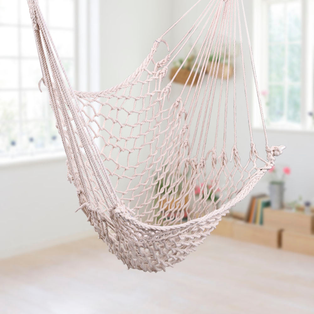 Two Cotton Rope Hanging Chairs In Beige Color