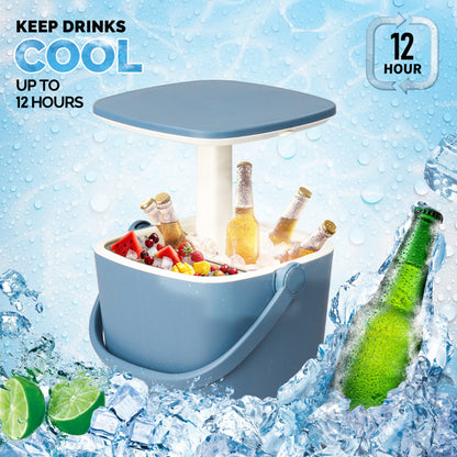 Outdoor Cooler Table, 4 Gallon Portable Cooler Side Table With Handle, Bottle Opener And Lift Top Lid, All-Weather Resistant Patio Cooler Ice Cool Bar For Camping, Picnic, Beach, Pool, Party