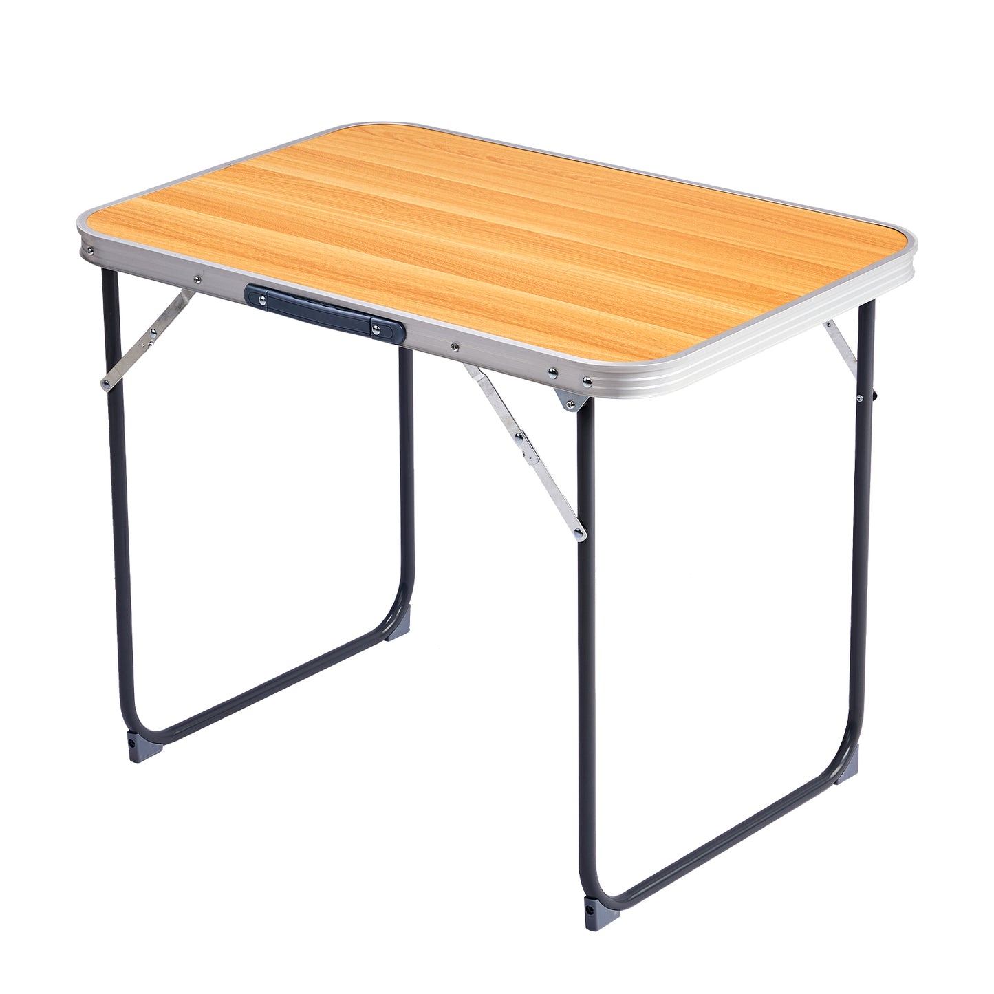 2.3ft Wood Grain Outdoor Folding Table Aluminum Alloy Rectangular 50kg Folding Tabletop