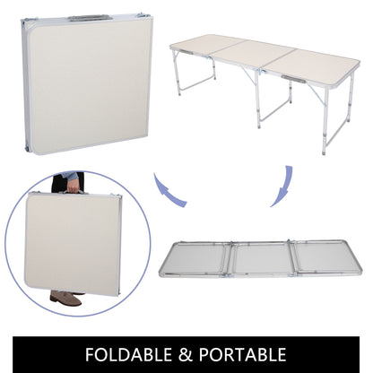 6ft Silver Outdoor Folding Table Aluminum Alloy Rectangular  50kg