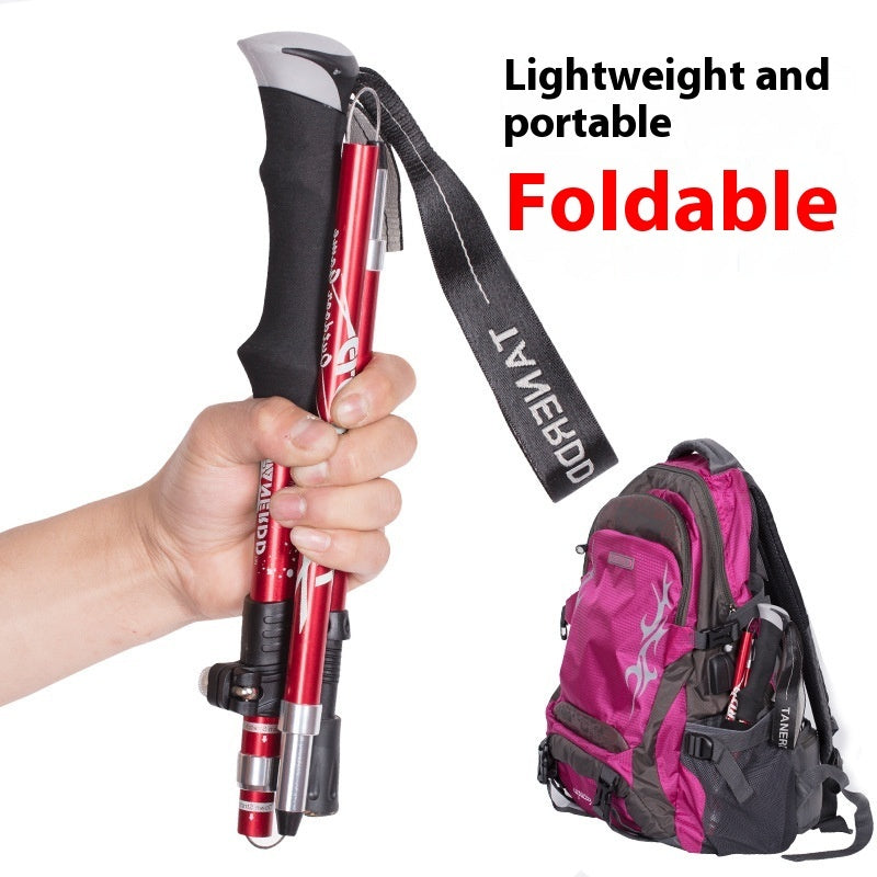 Alloy Foldable And Portable Telescopic Hand Hiking Alpenstock
