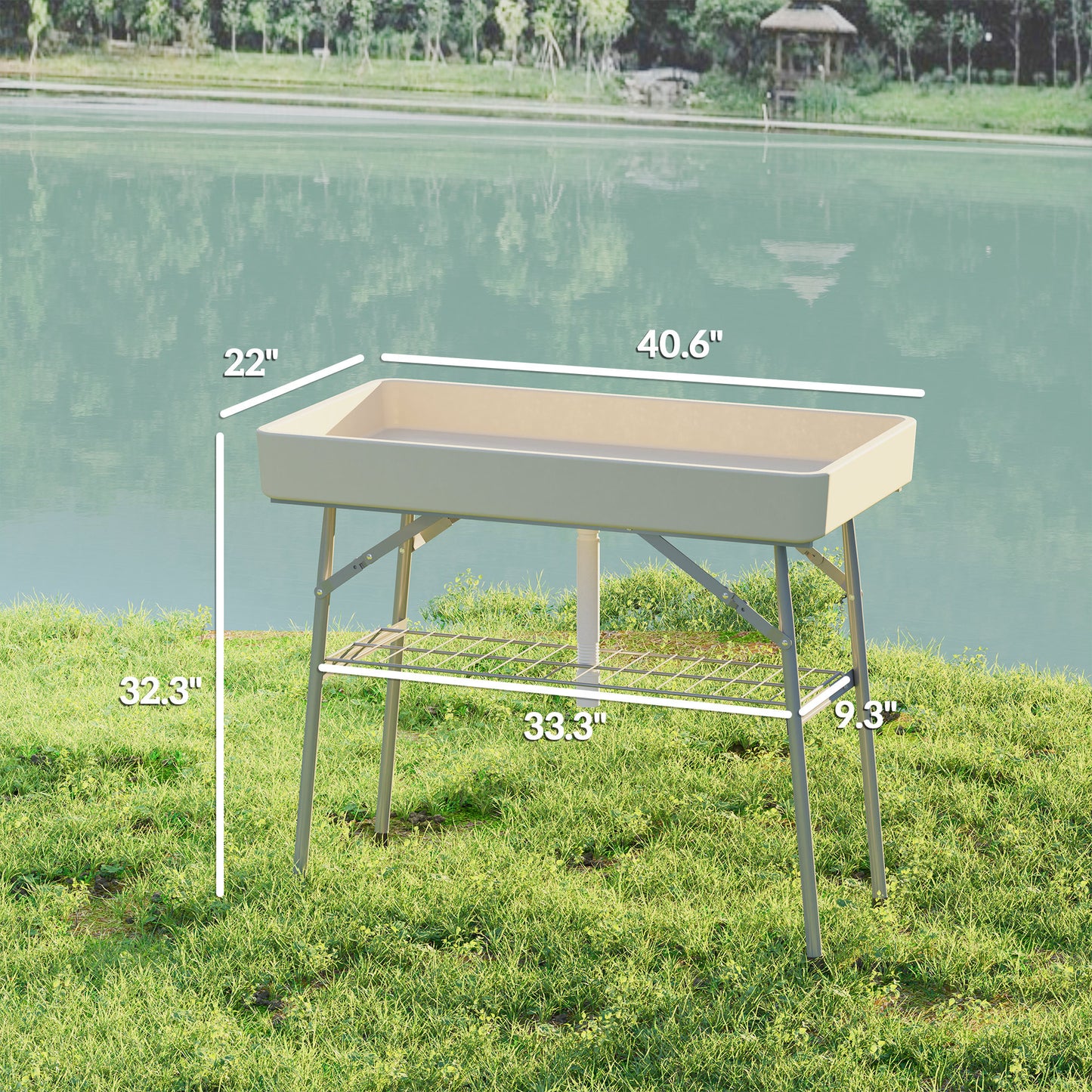3.4ft Folding Ice Cooler Table With Drain, Fill And Chill Table Outdoor Table Cooler With Storage Shelf, Drink Cooler For Parties Picnic BBQ Camping Wedding, Tan