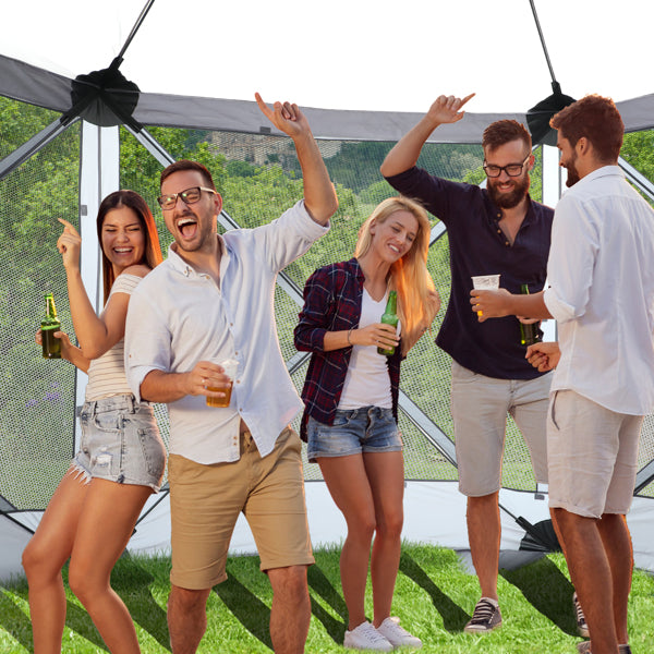 10X10ft Light Gray And Dark Gray Contrasting Pentagonal Automatic Folding Tent