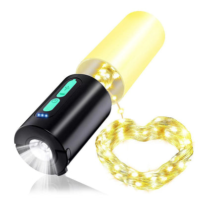 1Pc 4 In 1 Rechargeable Camping String Light IP44 Waterproof Camping Lantern With 33Ft String Light 7 Light Modes Emergency Power Bank Carry Bag For Indoor Outdoor Wedding Party